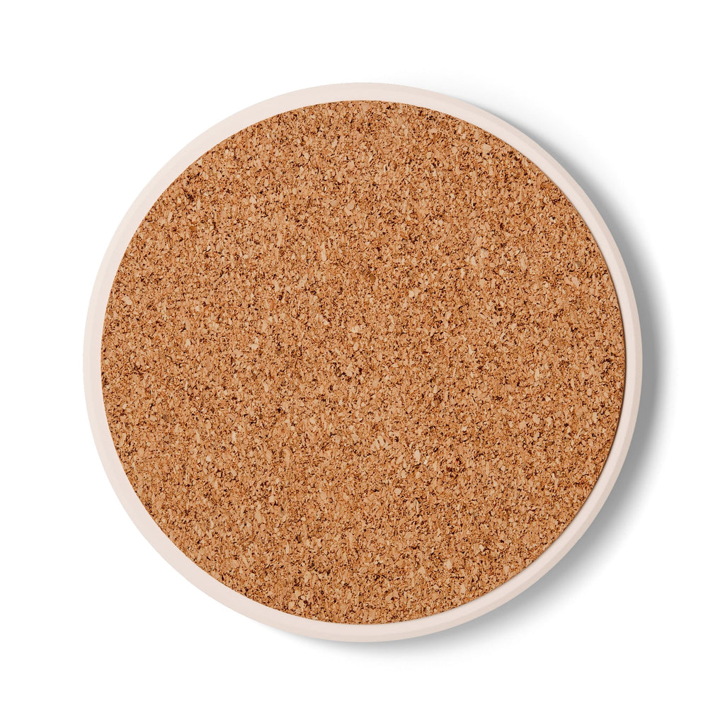 Maison Atelier. Ceramic Coaster — Minimal White Cork Back Drink Coaster