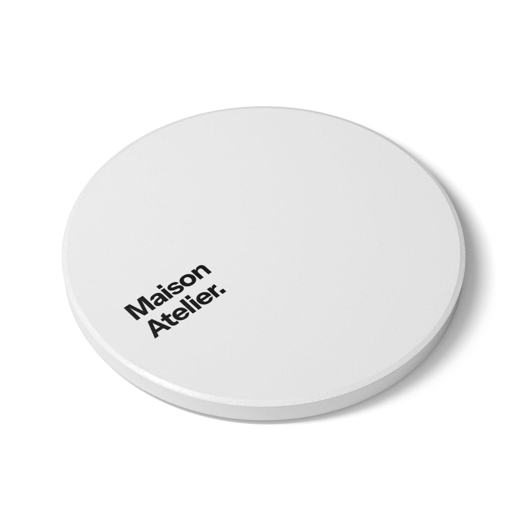Maison Atelier. Ceramic Coaster — Minimal White Cork Back Drink Coaster