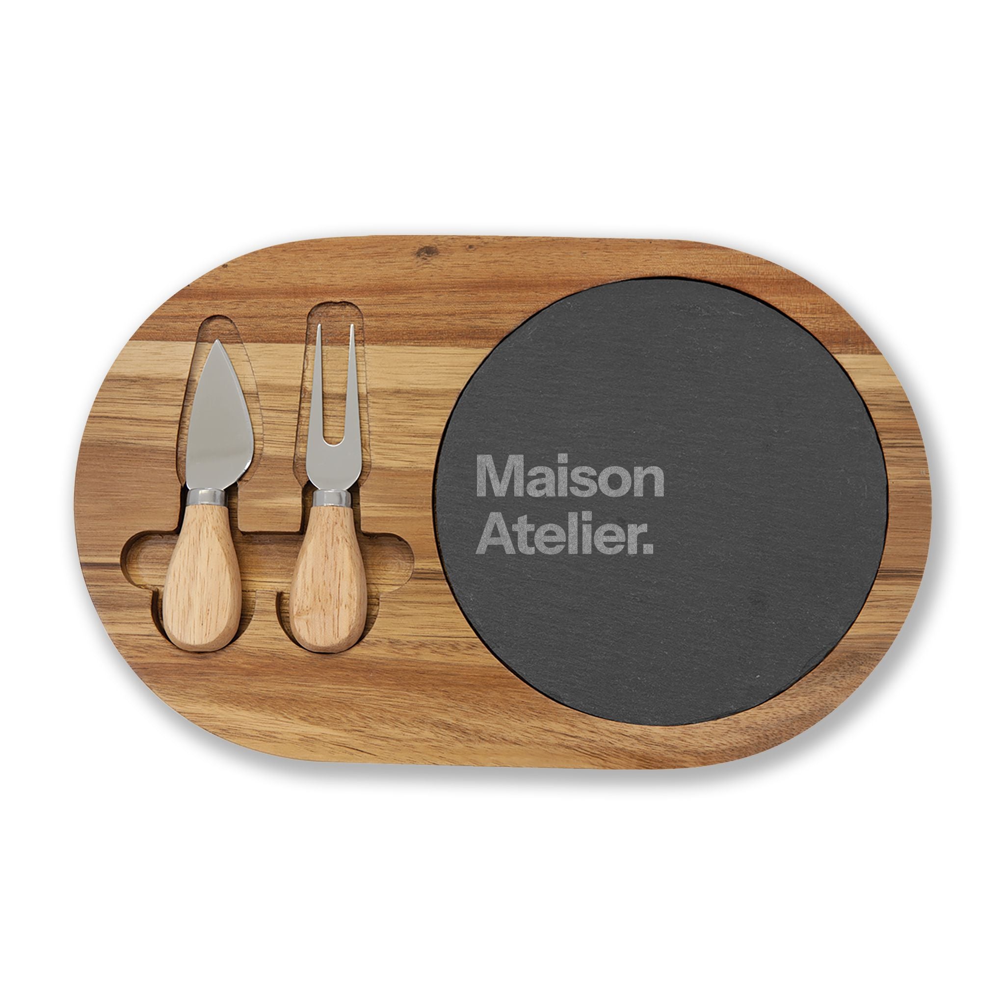 Engraved Acacia Charcuterie Board with Slate Insert & Cheese Tools